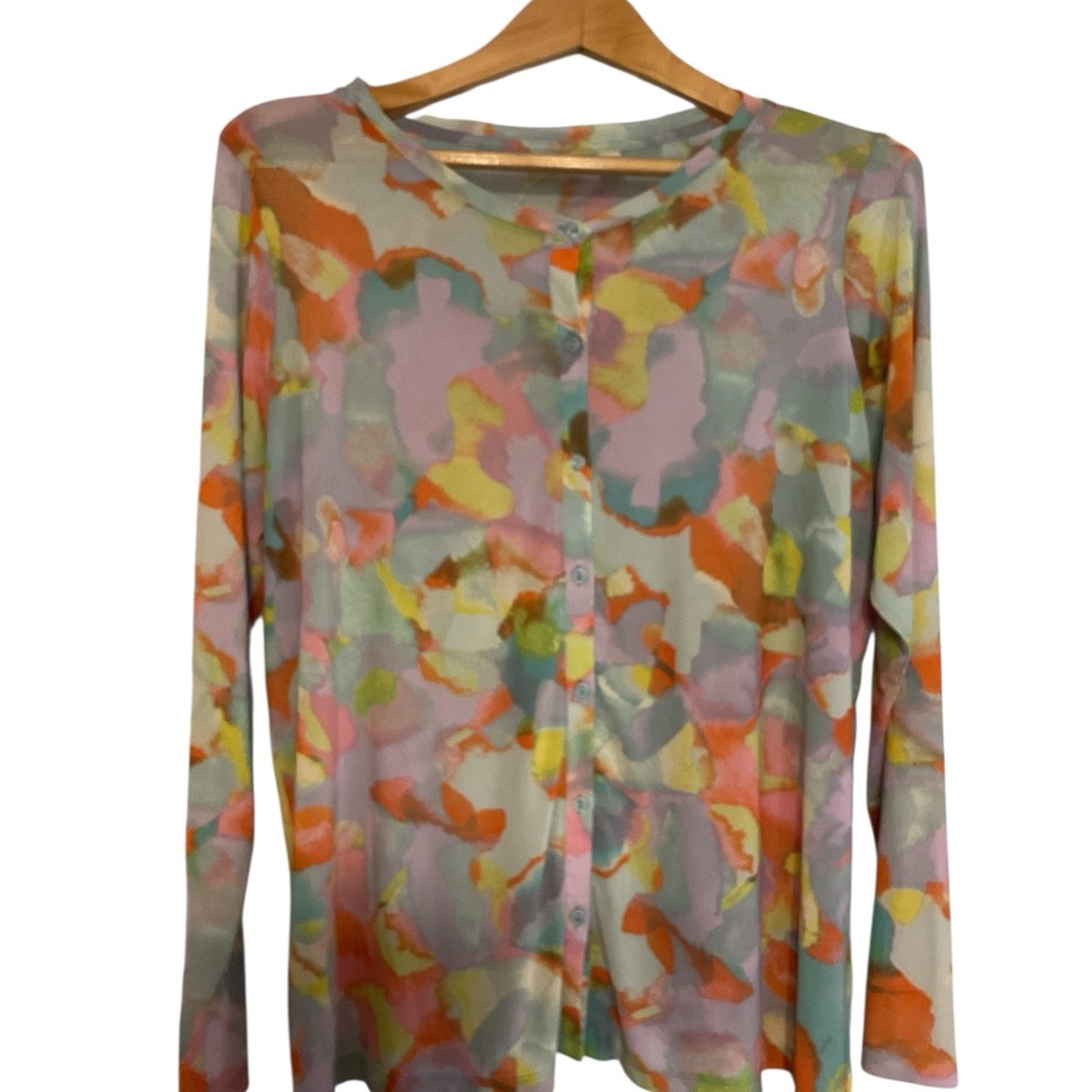 LOGO by Lori Goldstein‎ Multicolor 70s Abstract Cardigan size M Y2K - Picture 6 of 10